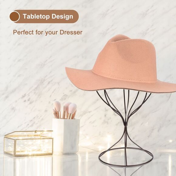 2pcs Metal Hat Display Stand Tabletop Hat Wig Rack Modern Closet Holder Bronze - Picture 5 of 6